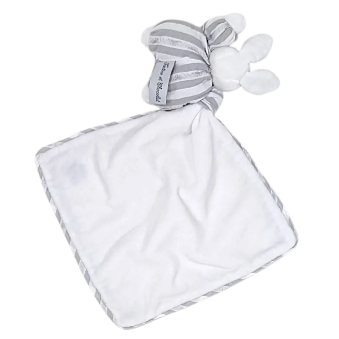 Doudou bébé mixte Tartine et Chocolat taille unique, blanc/gris, carré en micro velours