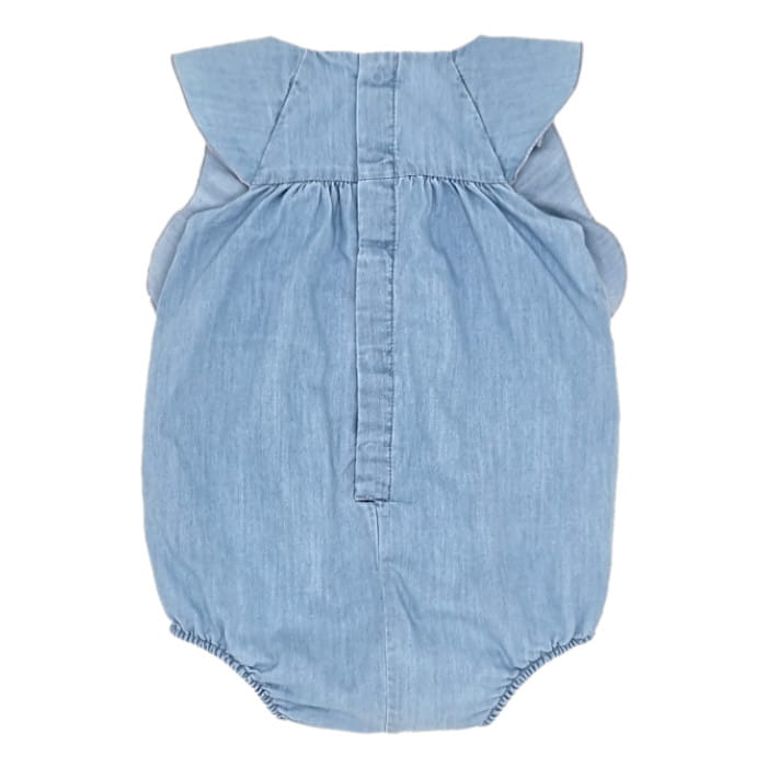 Barboteuse bleu jean volantée, marque Chloé, fille 3 mois, vue de dos, vêtement seconde main luxe à prix doux