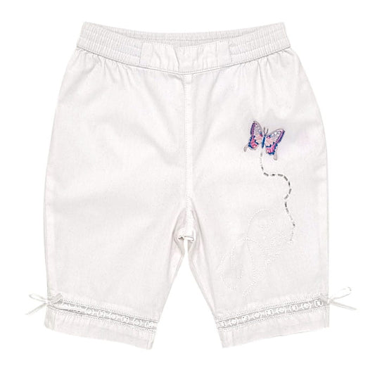 Bermuda blanc motif papillon, Baby Dior, 9 mois, vue de face, vêtement bébé fille de marque luxe, seconde main à prix doux