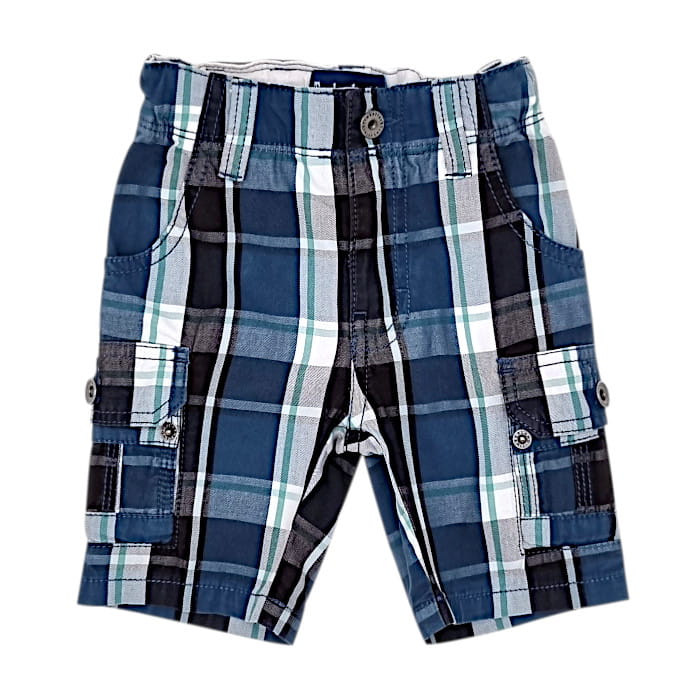 Bermuda bleu à carreaux écossais, Timberland, 6 mois, vue de face, vêtement bébé garçon de marque seconde main, petit prix