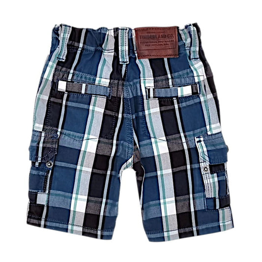 Bermuda bleu à carreaux écossais, Timberland, 6 mois, vue de dos, vêtement bébé garçon de marque seconde main, petit prix