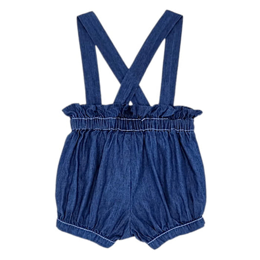 Bloomer à bretelles bleu, marque Jacadi, fille 3 mois, vue de dos, vêtement bébé haut de gamme état impeccable