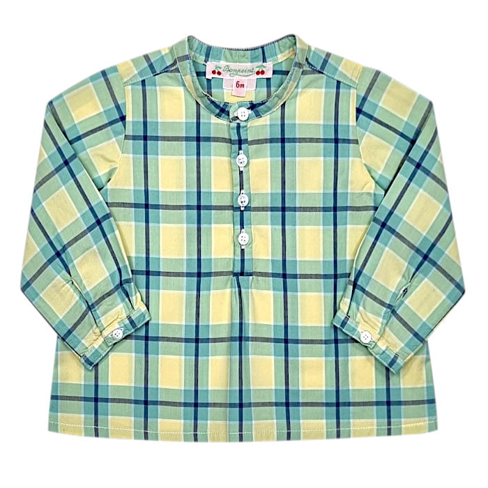 Blouse à carreaux bébé garçon vert/jaune, taille 6 mois, marque Bonpoint - seconde main haut de gamme