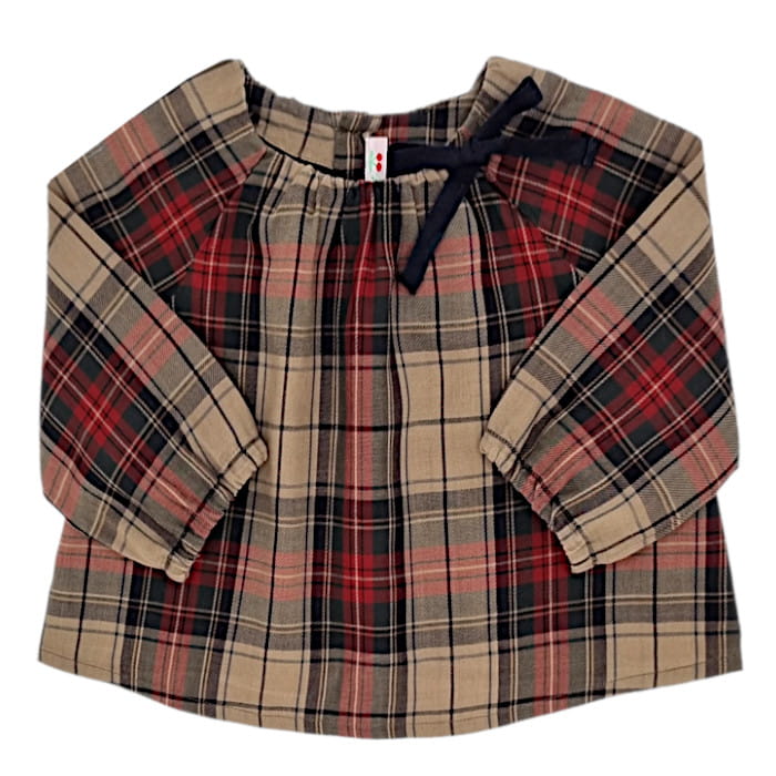 Blouse bébé fille à carreaux écossais vert kaki/rouge, taille 6 mois, marque Bonpoint - seconde main haut de gamme