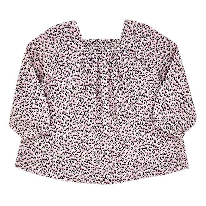 Blouse à smocks bébé fille beige/rose à smocks, taille 12 mois, marque IKKS - seconde main premium