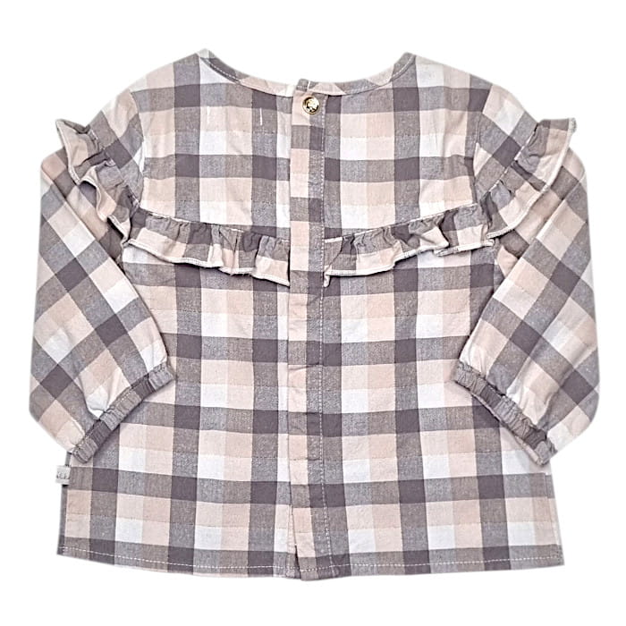 Blouse à carreaux bébé fille à carreaux gris/rose, taille 6 mois, marque IKKS - seconde main premium