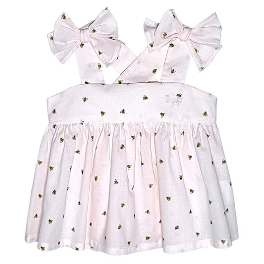 Blouse à bretelles bébé fille rose motif abeilles, taille 6 mois, marque Il Gufo - seconde main haut de gamme