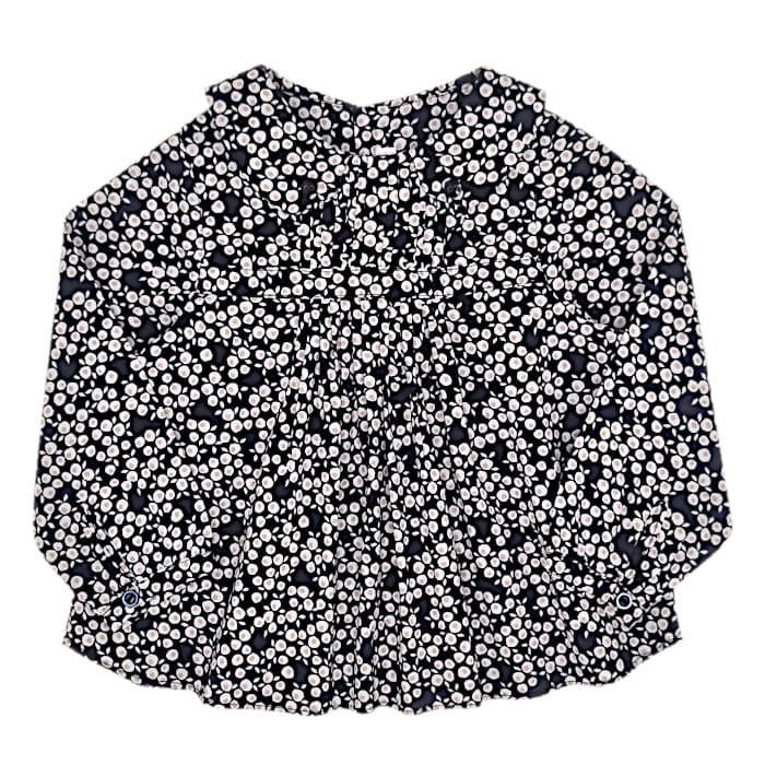 Blouse bleu marine imprimé fleuri, Jacadi, 12 mois, vue de face, vêtement bébé fille de marque en seconde main