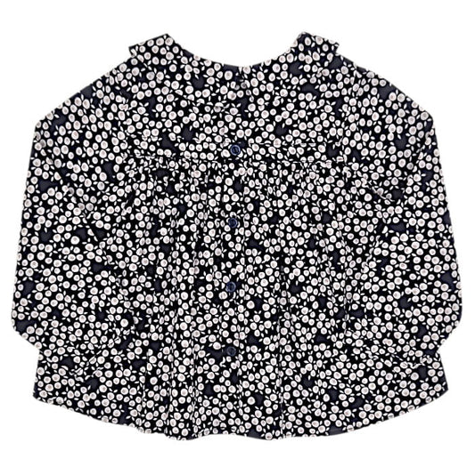 Blouse bleu marine imprimé fleuri, Jacadi, 12 mois, vue de dos, vêtement bébé fille de marque en seconde main
