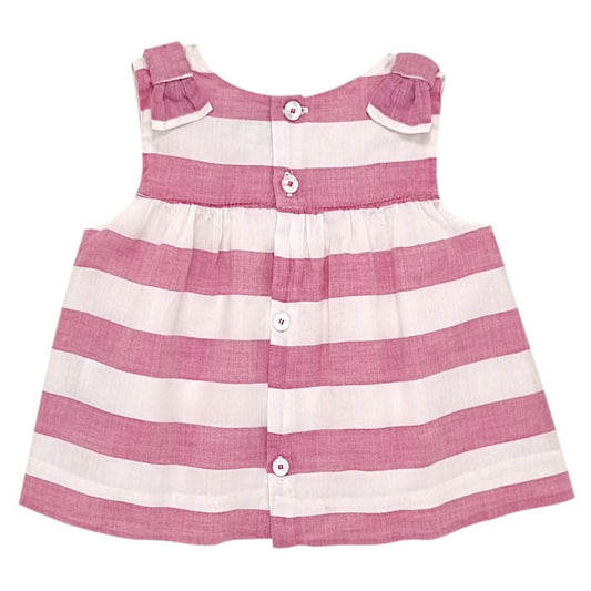 Blouse rose rayée, Jacadi, fille 6 mois, vue de dos, vêtement de seconde main pour bébé, mode circulaire