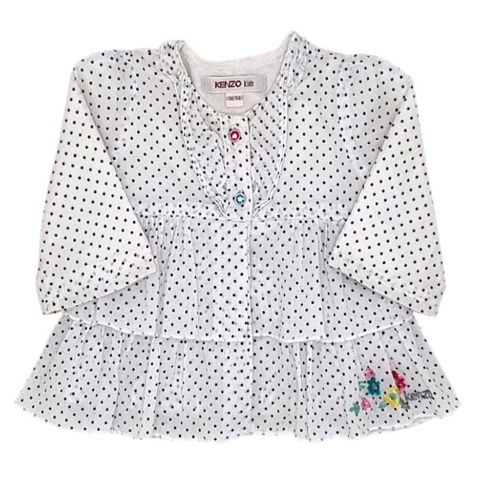 Blouse bébé fille volantée à pois blanc/noir, taille 1 mois, marque Kenzo - seconde main luxe
