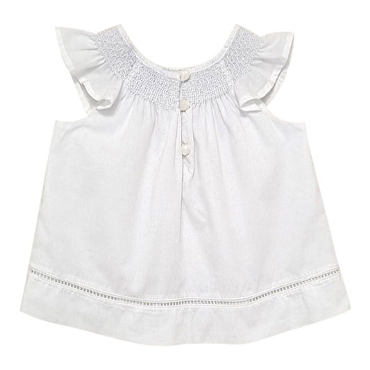 Blouse blanche smockée manches courtes, marque Ralph Lauren, pour bébé fille, vue de dos, vêtement chic d'occasion