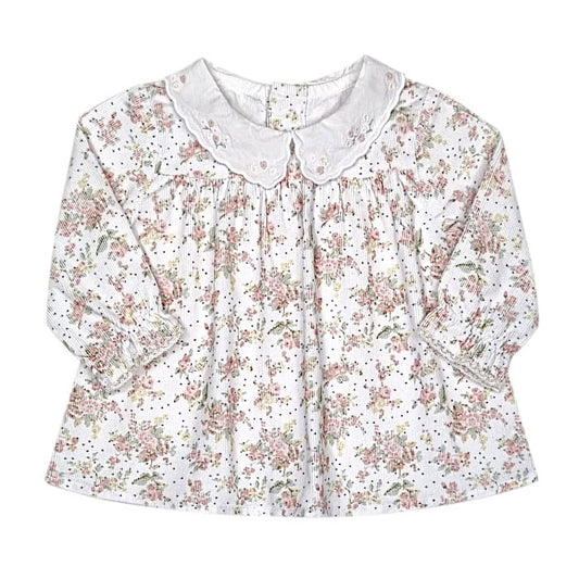 Blouse bébé fille blanche motif floral, taille 3 mois, marque Tartine et Chocolat - seconde main haut de gamme