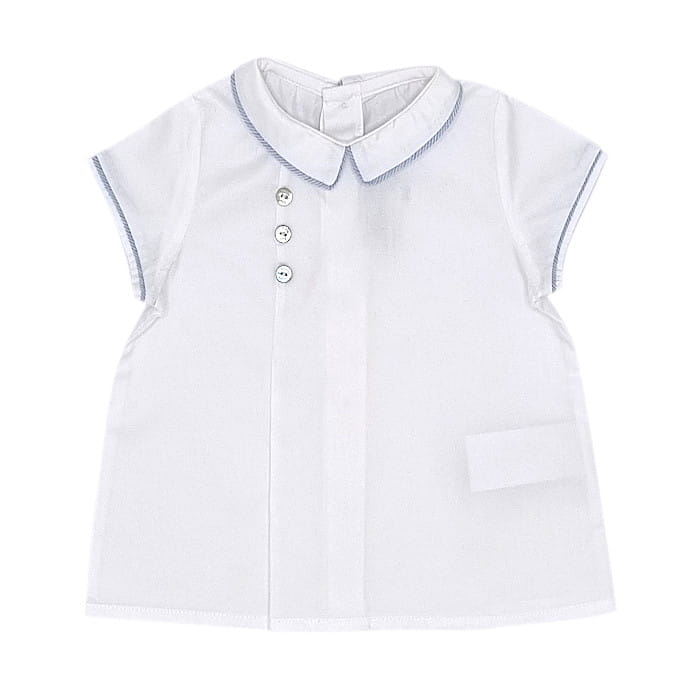 Blouse bébé garçon blanche à col pointu, taille 6 mois, marque Tartine et Chocolat - seconde main haut de gamme