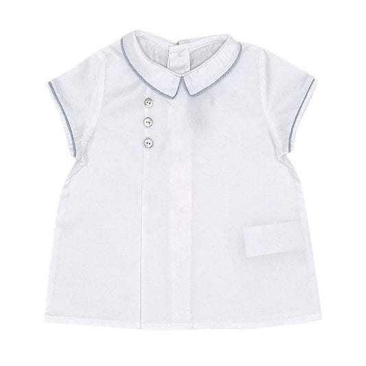 Blouse bébé garçon blanche à col pointu, taille 6 mois, marque Tartine et Chocolat - seconde main haut de gamme