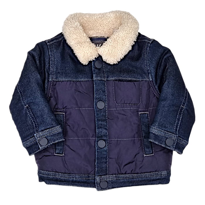 Blouson bébé garçon bleu marine à col fourré, taille 6 mois, marque IKKS - seconde main premium