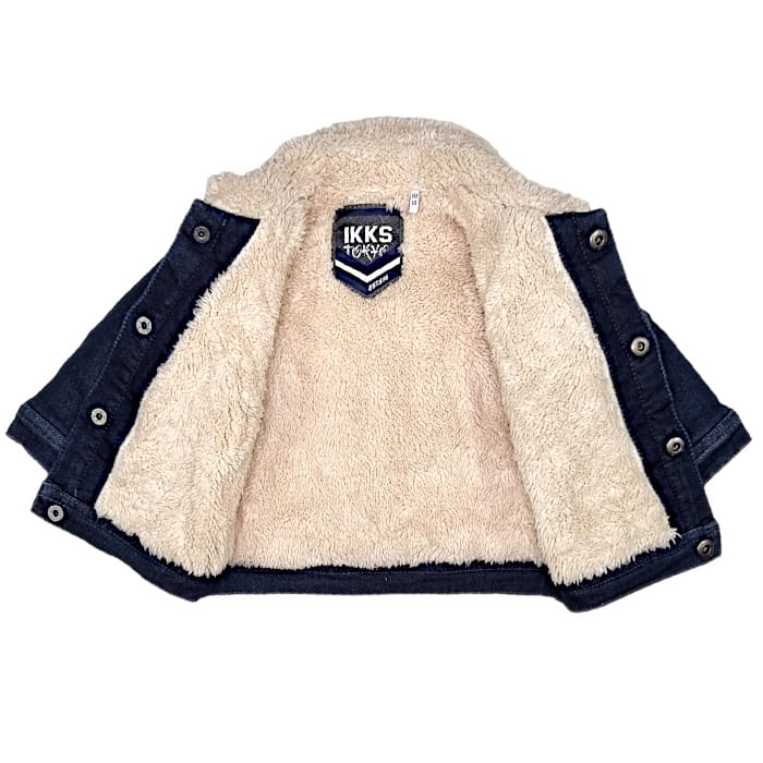 Blouson bébé garçon bleu marine à col fourré, taille 6 mois, marque IKKS - seconde main premium