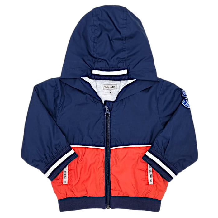 Blouson bébé garçon en nylon bleu marine/orange, taille 12 mois, marque Timberland - seconde main premium