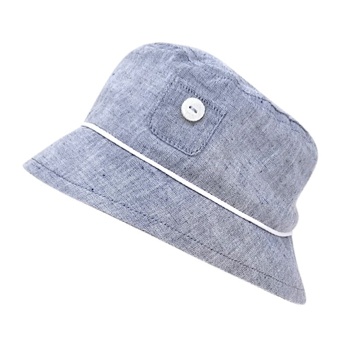 Bob bleu chiné, Tartine et Chocolat, 6 mois, vue de côté, accessoire bébé garçon de marque chic, seconde main en excellent état