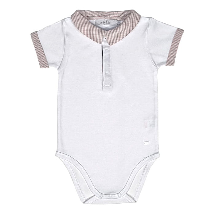 Body bébé garçon blanc à col en vichy, taille 12 mois, marque Baby Dior - seconde main luxe