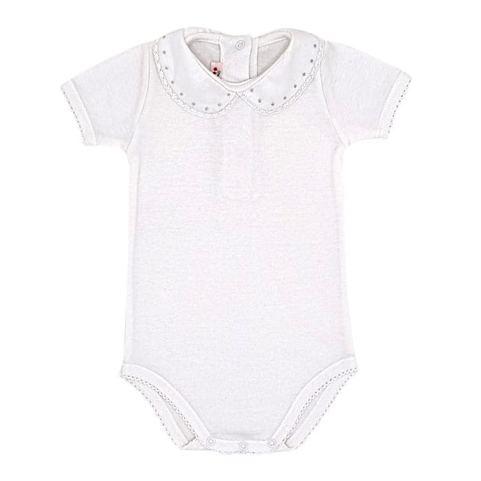 Body bébé fille blanc à col brodé, taille 6 mois, marque Bonpoint - seconde main haut de gamme