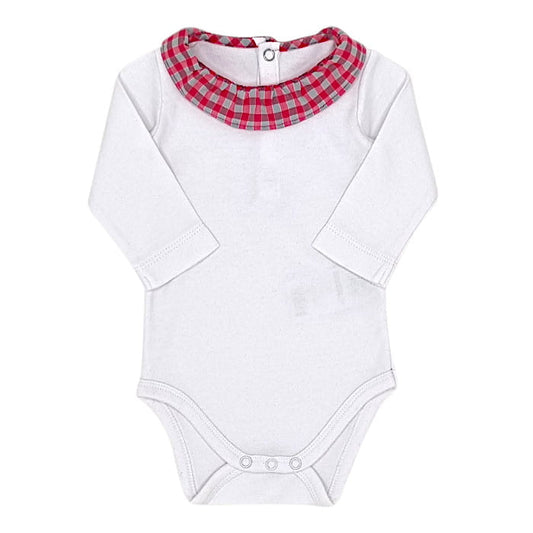 Body manches longues bébé fille blanc à collerette rouge, taille 1 mois pour bébé fille, marque Jacadi - seconde main haut de gamme