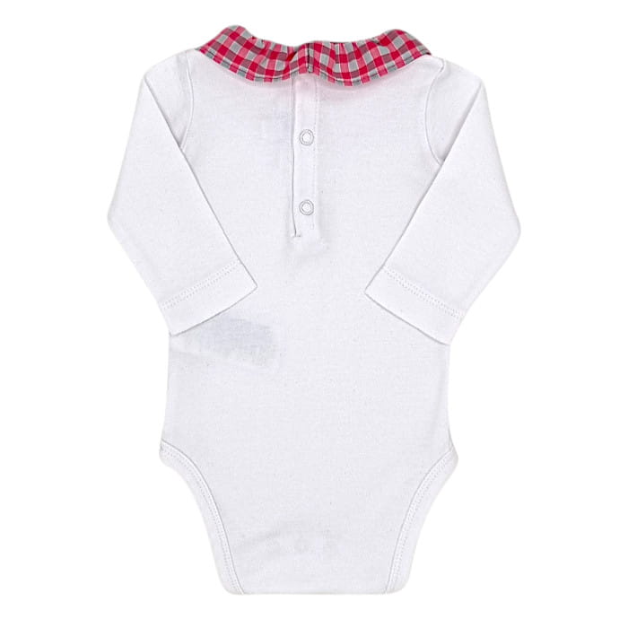 Body manches longues bébé fille blanc à collerette rouge, taille 1 mois, marque Jacadi - seconde main haut de gamme