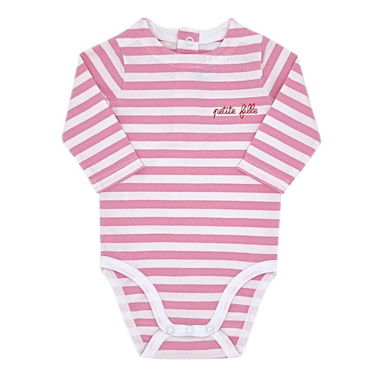 Body bébé fille rose/blanc à rayures, taille 3 mois, marque Jacadi - seconde main haut de gamme