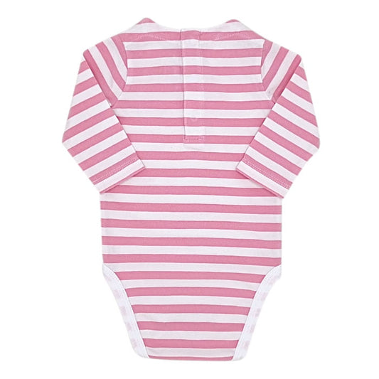 Body rose à rayures manches longues, fille 3 mois, vue de dos, vêtement Jacadi bébé d'occasion, seconde main à petit prix