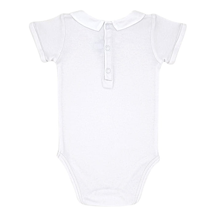 Body blanc col brodé, marque Jacadi, garçon 12 mois, vue de dos, dressing bébé seconde main haut de gamme à petit prix