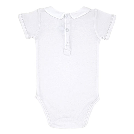 Body blanc col brodé, marque Jacadi, garçon 12 mois, vue de dos, dressing bébé seconde main haut de gamme à petit prix