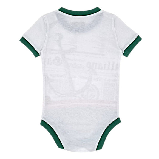 Body vert imprimé gazette, marque John Galliano, garçon 9 mois, vue de dos, vêtement bébé de créateur en excellent état