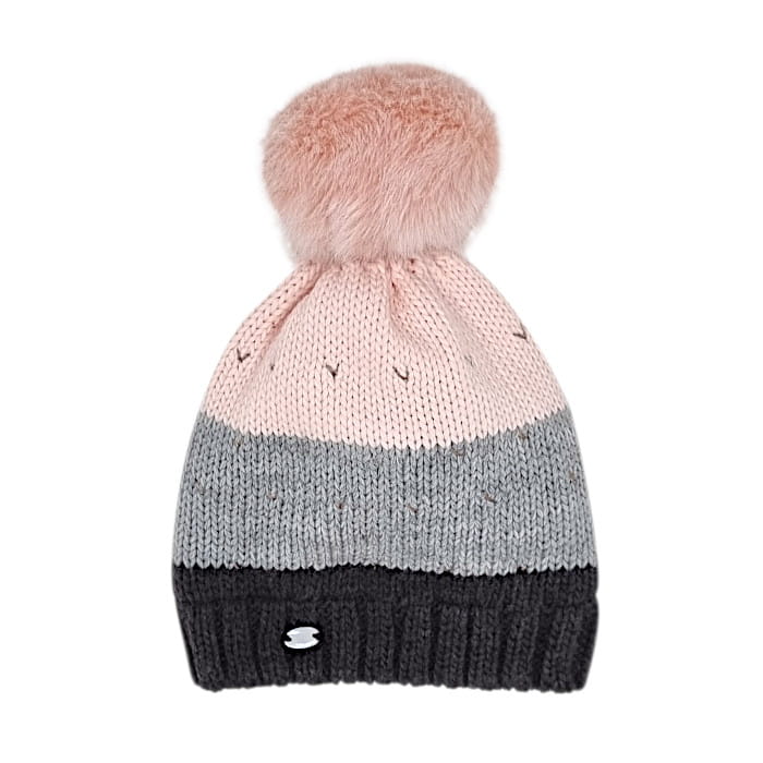 Bonnet bébé fille rose/gris à pompon, taille 6-18 mois, marque IKKS - seconde main premium