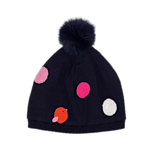 Bonnet bébé fille bleu marine à pompon, taille 12 mois, marque Jacadi - seconde main haut de gamme