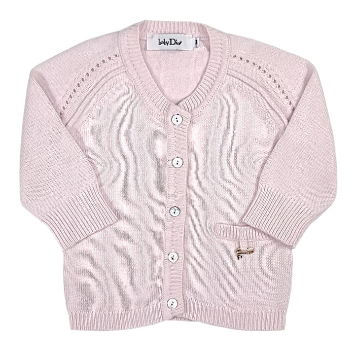 Cardigan bébé fille rose avec broche, taille 3 mois, marque Baby Dior - seconde main luxe