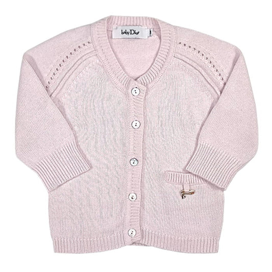Cardigan bébé fille rose avec broche, taille 3 mois, marque Baby Dior - seconde main luxe