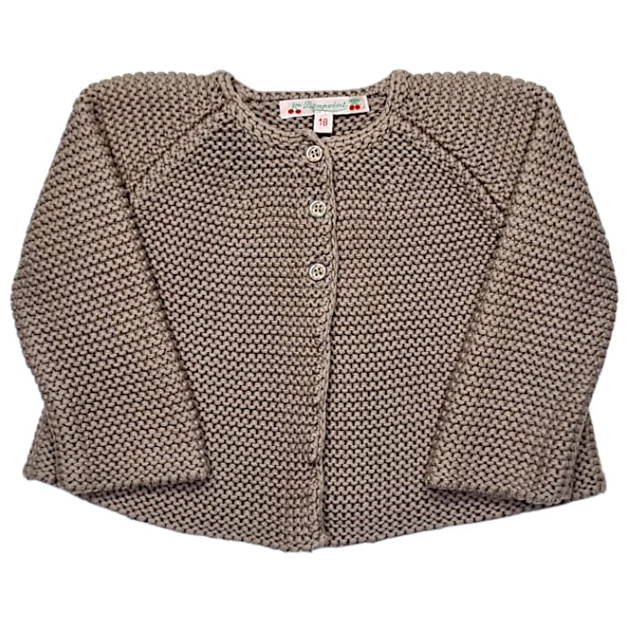Cardigan bébé fille beige en point mousse, taille 18 mois, marque Bonpoint - seconde main haut de gamme