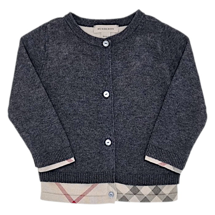 Cardigan bébé fille gris foncé, taille 18 mois, marque Burberry - seconde main luxe