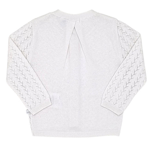 Cardigan bébé blanc en maille ajourée IKKS, vue de dos, fille 12 mois