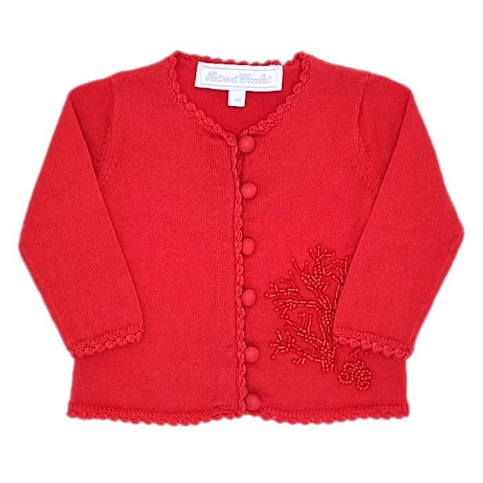 Cardigan bébé fille corail, taille 3 mois, marque Tartine et Chocolat - seconde main haut de gamme
