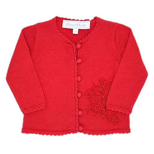Cardigan bébé fille corail, taille 3 mois, marque Tartine et Chocolat - seconde main haut de gamme