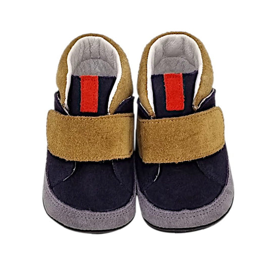 Chaussons bébé garçon bleu/marron à scratch, taille 1 mois pour bébé fille, marque Christian Lacroix - seconde main luxe