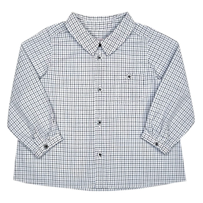 Chemise bébé garçon à petits carreaux blanc/gris, taille 12 mois, marque Bonpoint - seconde main haut de gamme