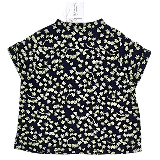 Chemise bébé bleu marine motif floral Bonpoint, vue de dos, fille 6 mois