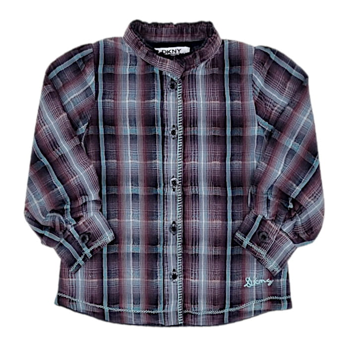 Chemise bébé fille à carreaux violet/vert d'eau, taille 12 mois, marque DKNY - seconde main premium