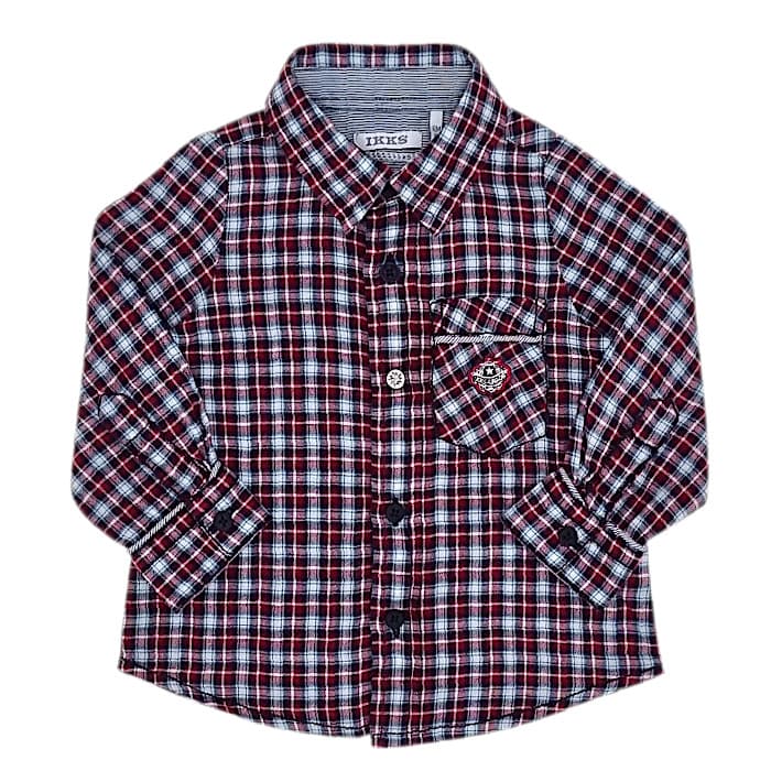 Chemise à carreaux bébé garçon à carreaux rouge/bleu, taille 6 mois, marque IKKS - seconde main premium