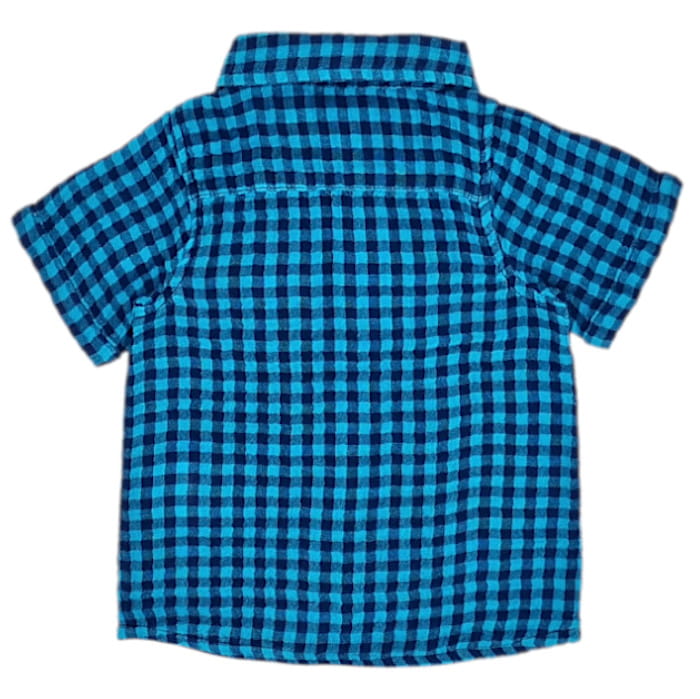 Chemise bébé garçon turquoise/bleu marine à manches courtes, taille 6 mois, marque IKKS - seconde main premium