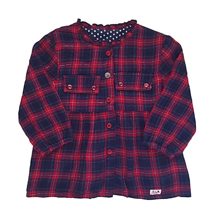 Chemise bébé fille motif tartan rouge/bleu marine, taille 6 mois, marque IKKS - seconde main premium
