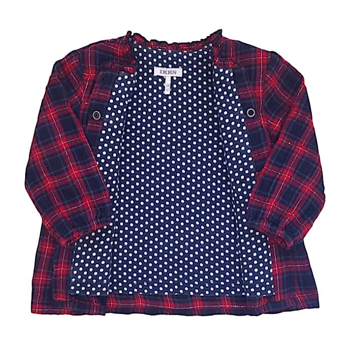 Chemise bébé fille motif tartan rouge/bleu marine, taille 6 mois, marque IKKS - seconde main premium