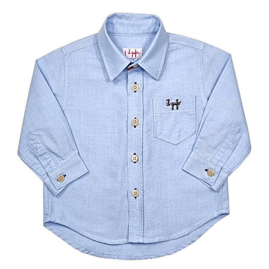 Chemise bébé garçon Il Gufo 9 mois coton Oxford bleu - vêtement de marque italienne seconde main